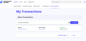 comprar dominios blockchain NFT transaction completed